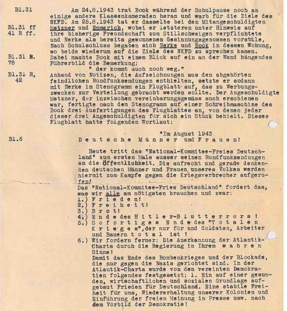 Abschrift des Flugblattes der Widerstandsgruppe aus den Gerichtsakten 1943